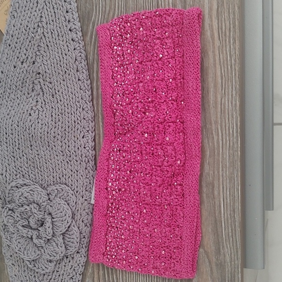 New Lot of 4 Crochet Knit Neckwarmers Headbands Grey Pink Red Turquoise Sparkle - Picture 5 of 15